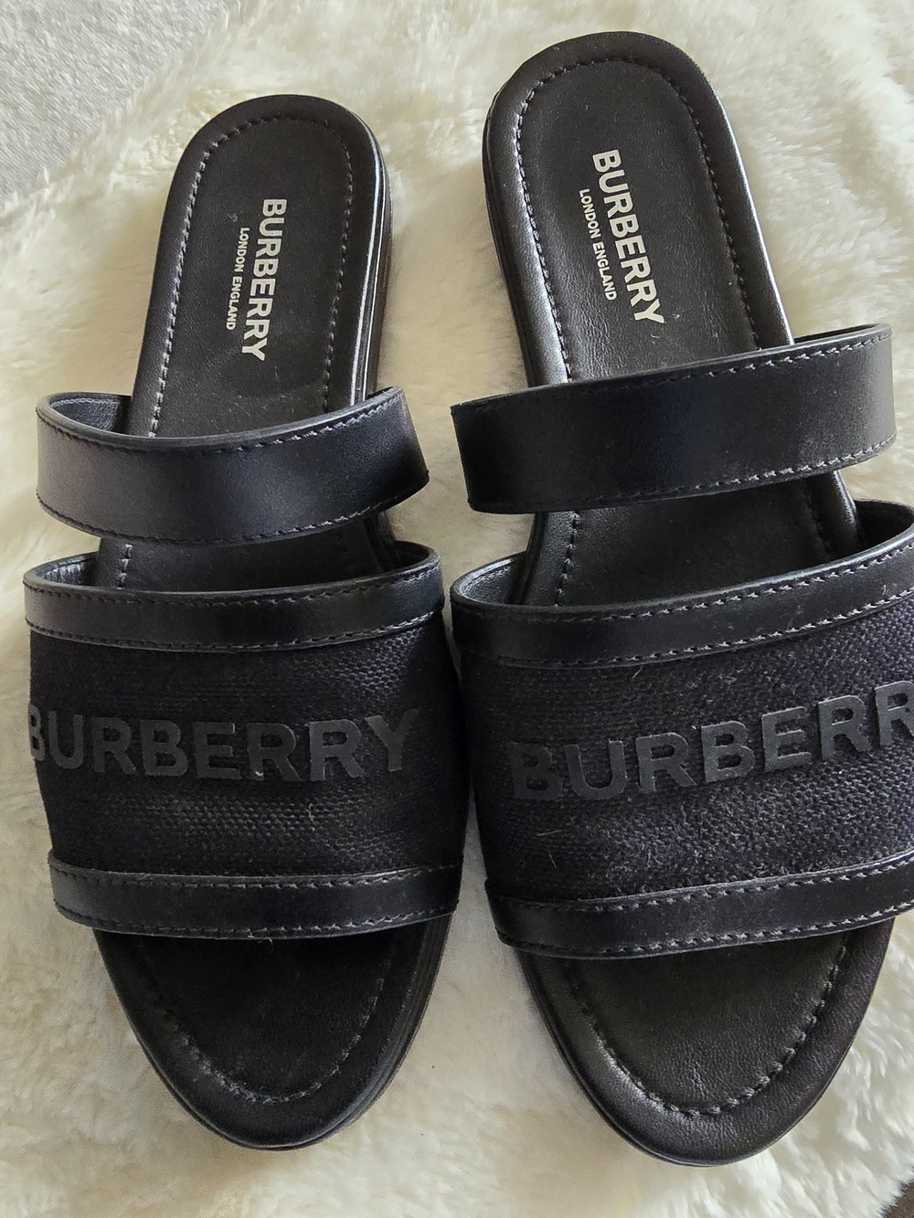 Burberry Black Double-Strap Logo Slide Mules